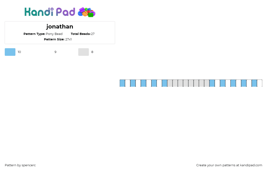 jonathan - Pony Bead Pattern by spencerc on Kandi Pad - singles,bracelet