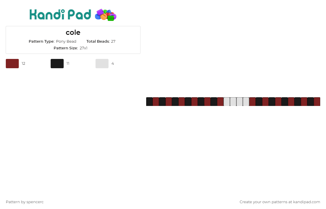 cole - Pony Bead Pattern by spencerc on Kandi Pad - singles,bracelet