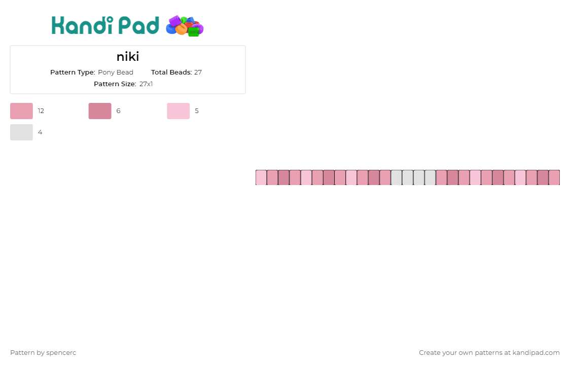 niki - Pony Bead Pattern by spencerc on Kandi Pad - singles,bracelet