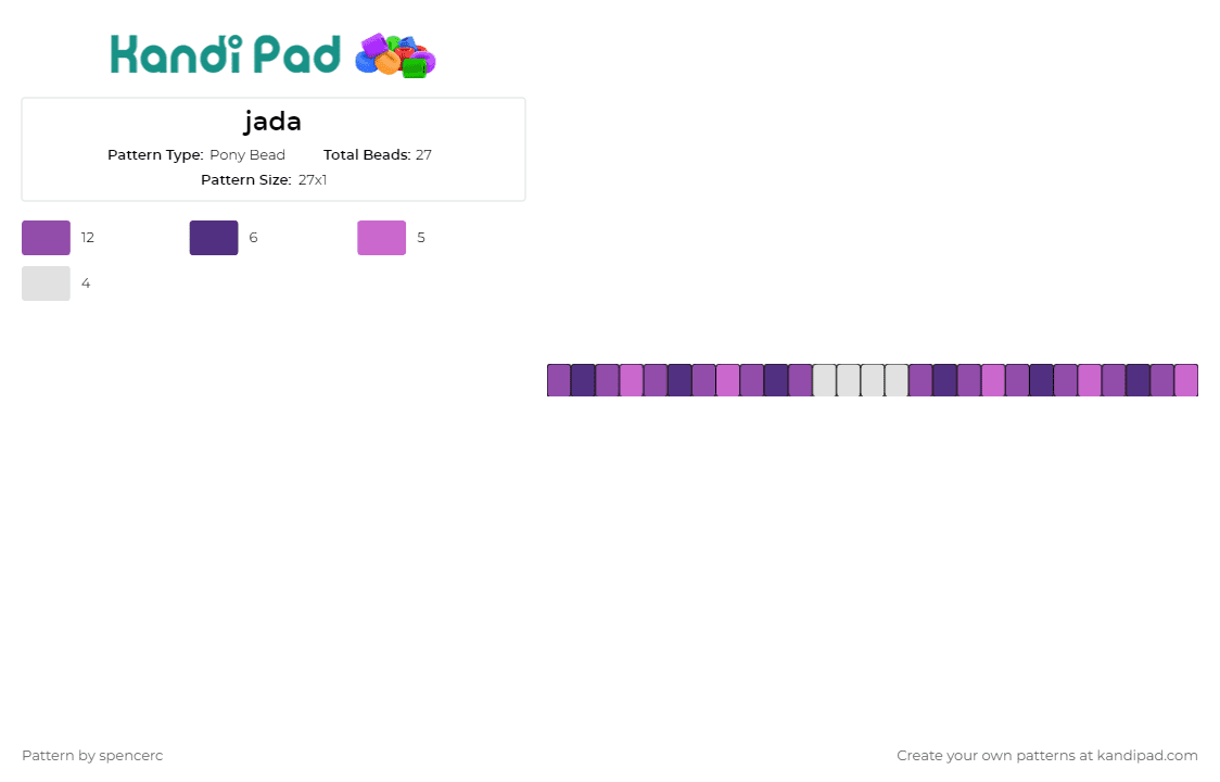 jada - Pony Bead Pattern by spencerc on Kandi Pad - singles,bracelet