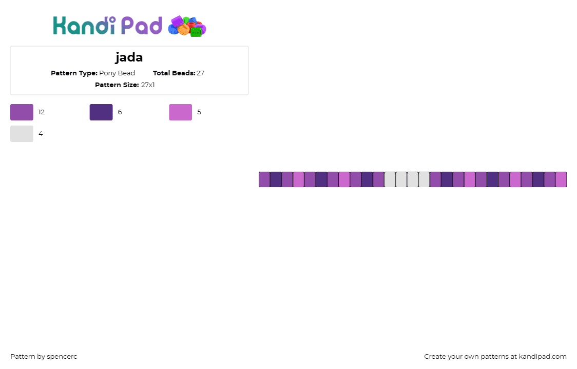 jada - Pony Bead Pattern by spencerc on Kandi Pad - simple,single,bracelet,purple