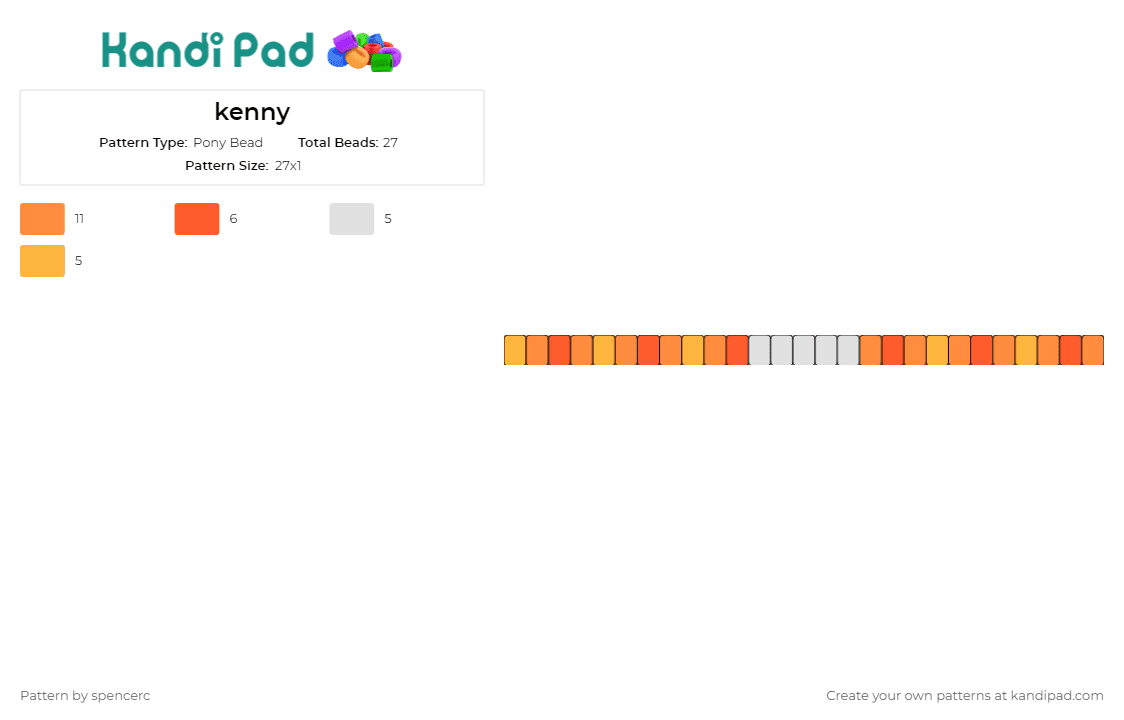 kenny - Pony Bead Pattern by spencerc on Kandi Pad - singles,bracelet
