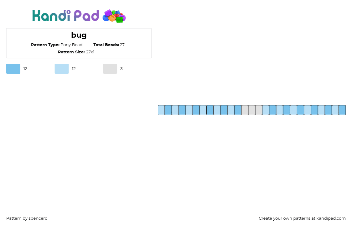 bug - Pony Bead Pattern by spencerc on Kandi Pad - simple,single,bracelet,light blue
