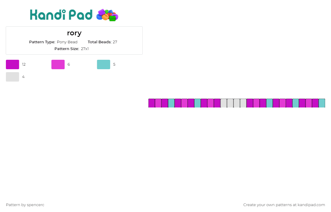 rory - Pony Bead Pattern by spencerc on Kandi Pad - singles,bracelet