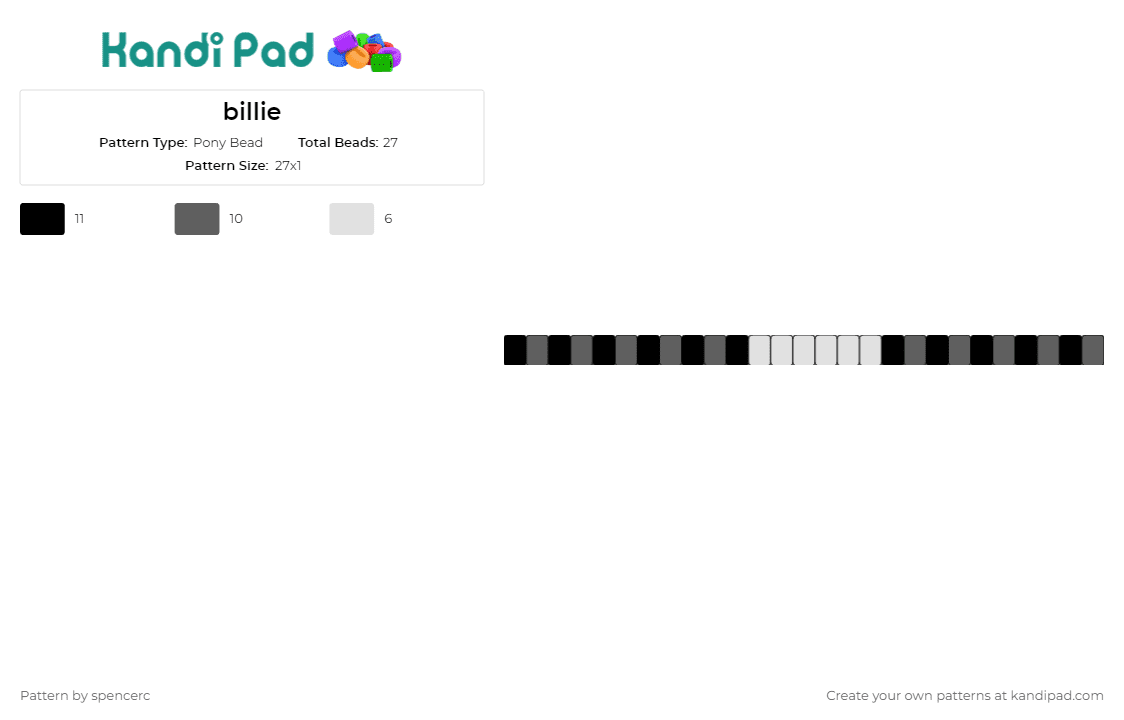 billie - Pony Bead Pattern by spencerc on Kandi Pad - singles,bracelet,black and white
