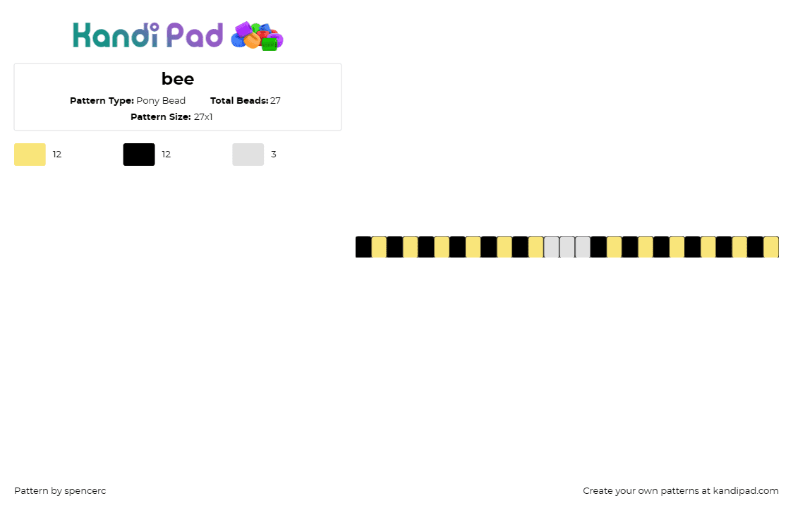 bee - Pony Bead Pattern by spencerc on Kandi Pad - bumble bee,single,bracelet,insect,simple,yellow,black