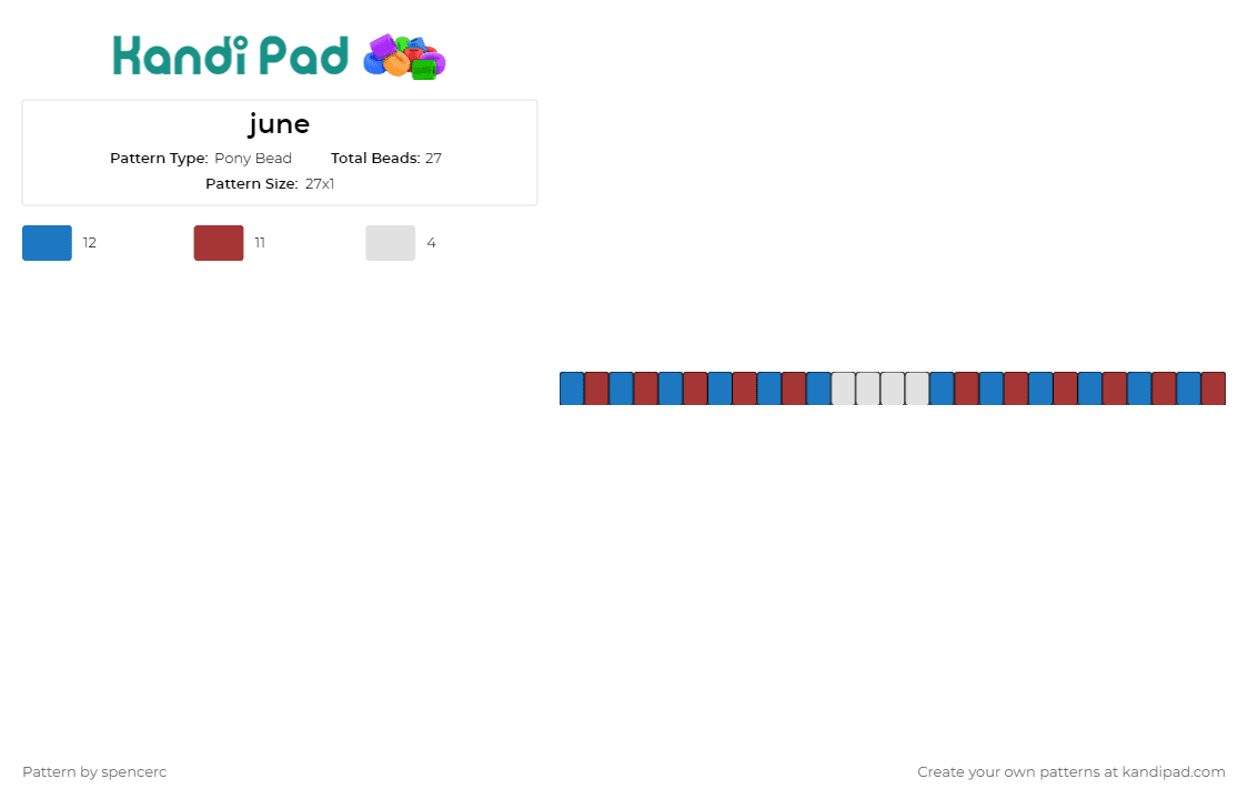 june - Pony Bead Pattern by spencerc on Kandi Pad - singles,bracelet