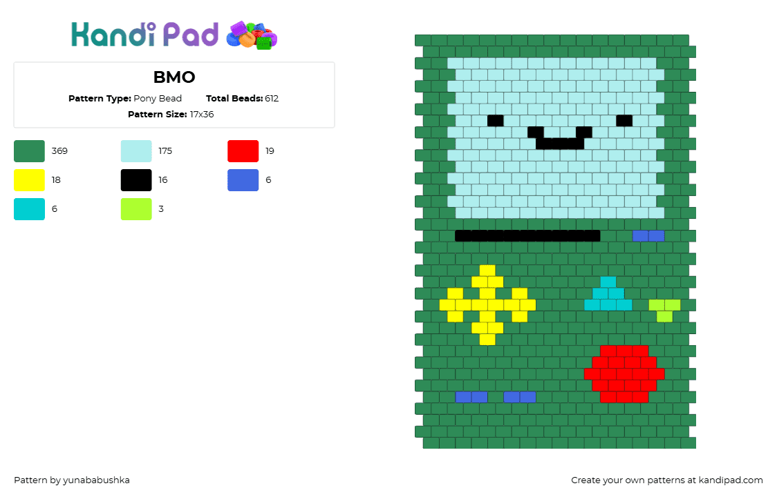 bmo - Pony Bead Pattern by yunababushka on Kandi Pad - bmo,adventure time,character,cartoon,tv show,green