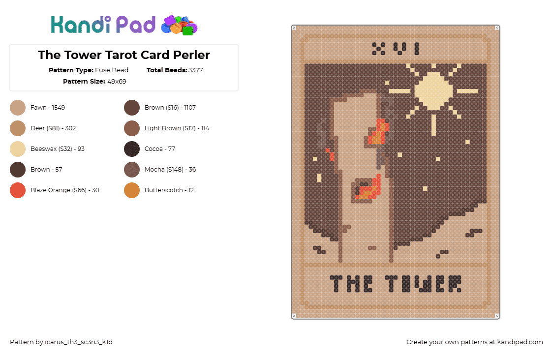 The Tower Tarot Card Perler - Fuse Bead Pattern by icarus_th3_sc3n3_k1d on Kandi Pad - tower,tarot,psychic,card,paranormal,tan