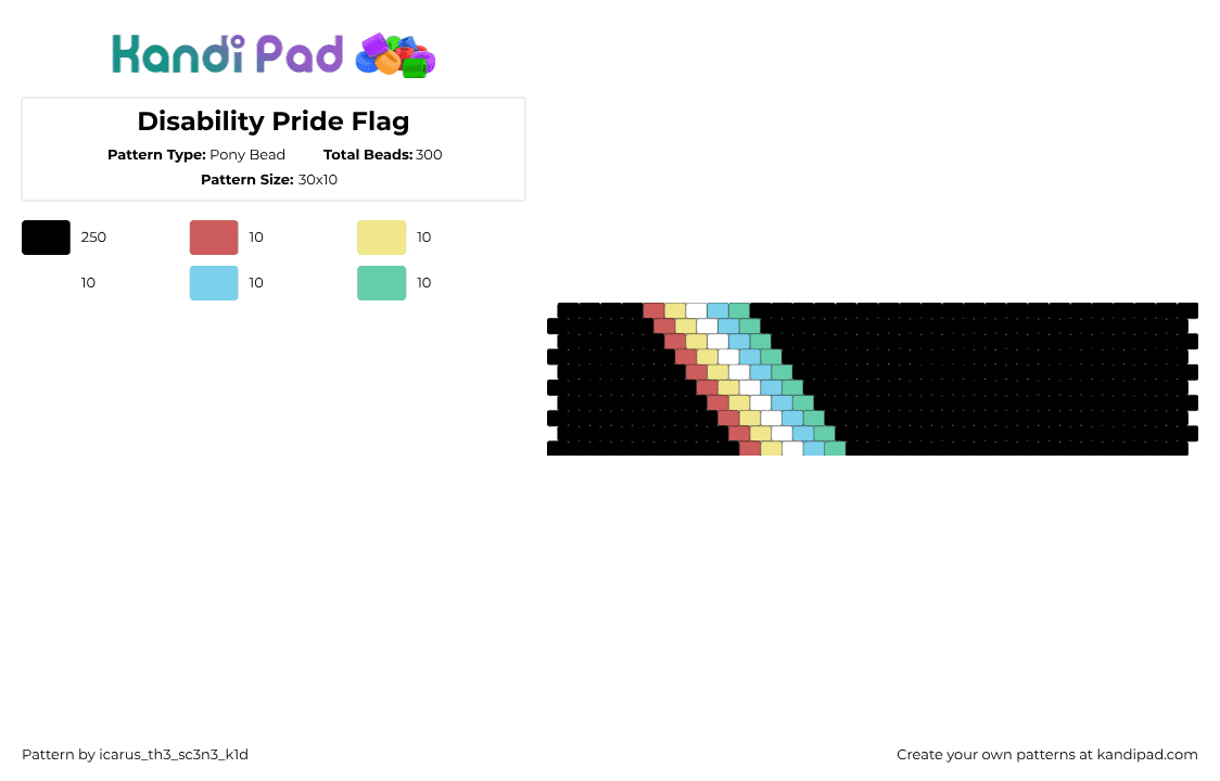 Disability Pride Flag - Pony Bead Pattern by icarus_th3_sc3n3_k1d on Kandi Pad - disability,pride,stripes,dark,cuff,black,teal