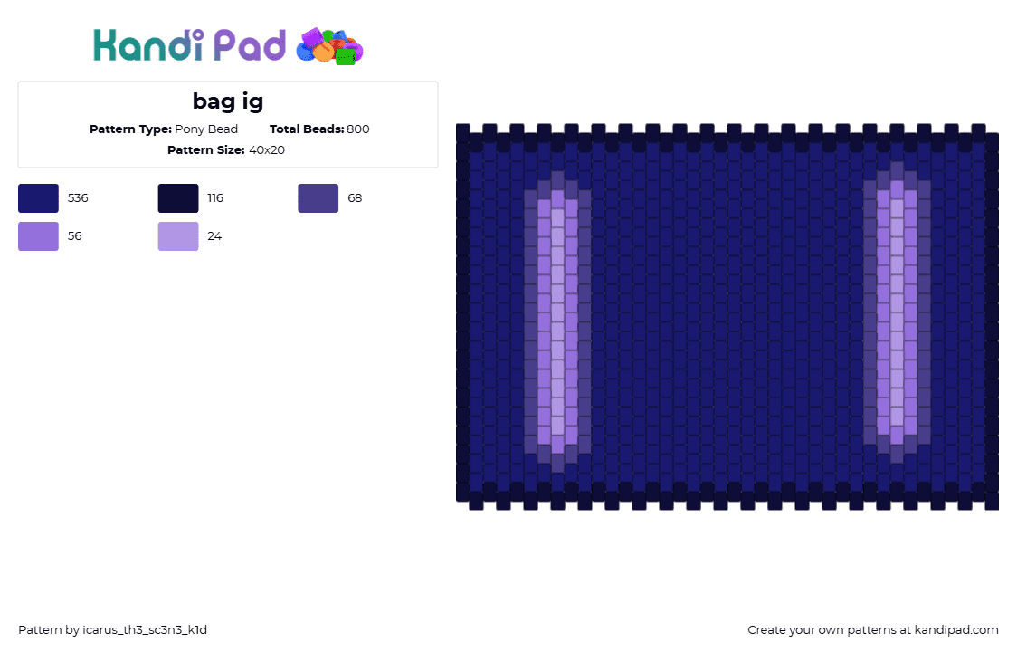 bag ig - Pony Bead Pattern by icarus_th3_sc3n3_k1d on Kandi Pad - glow,simple,bag,panel,blue