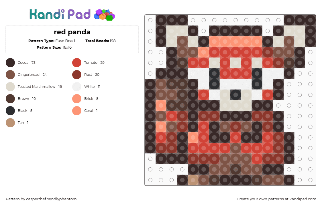 red panda - Fuse Bead Pattern by casperthefriendlyphantom on Kandi Pad - red panda,animal,chibi,cute,red,brown