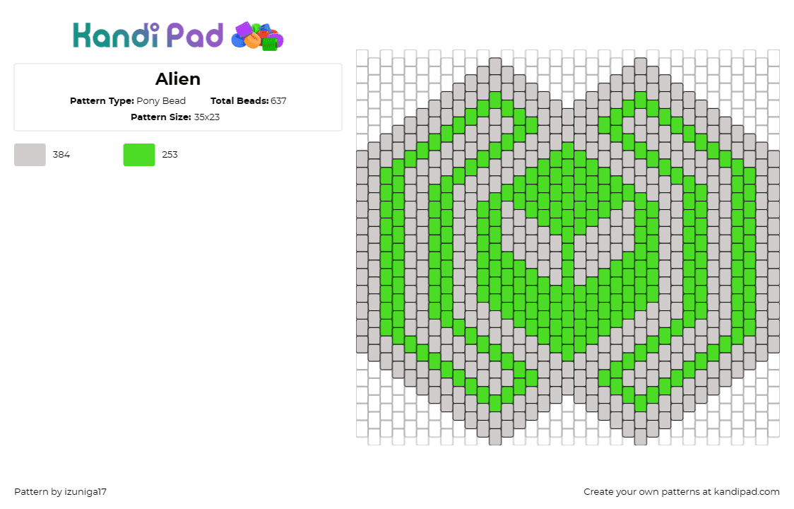 Alien - Pony Bead Pattern by izuniga17 on Kandi Pad - alien,mask