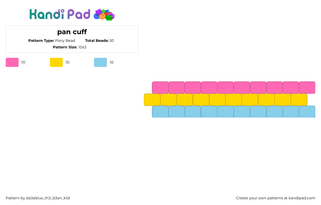 pan cuff - Pony Bead Pattern by da3dalus_th3_b3an_k1d on Kandi Pad - pansexual,pride,bracelet,cuff,pink,yellow,light blue