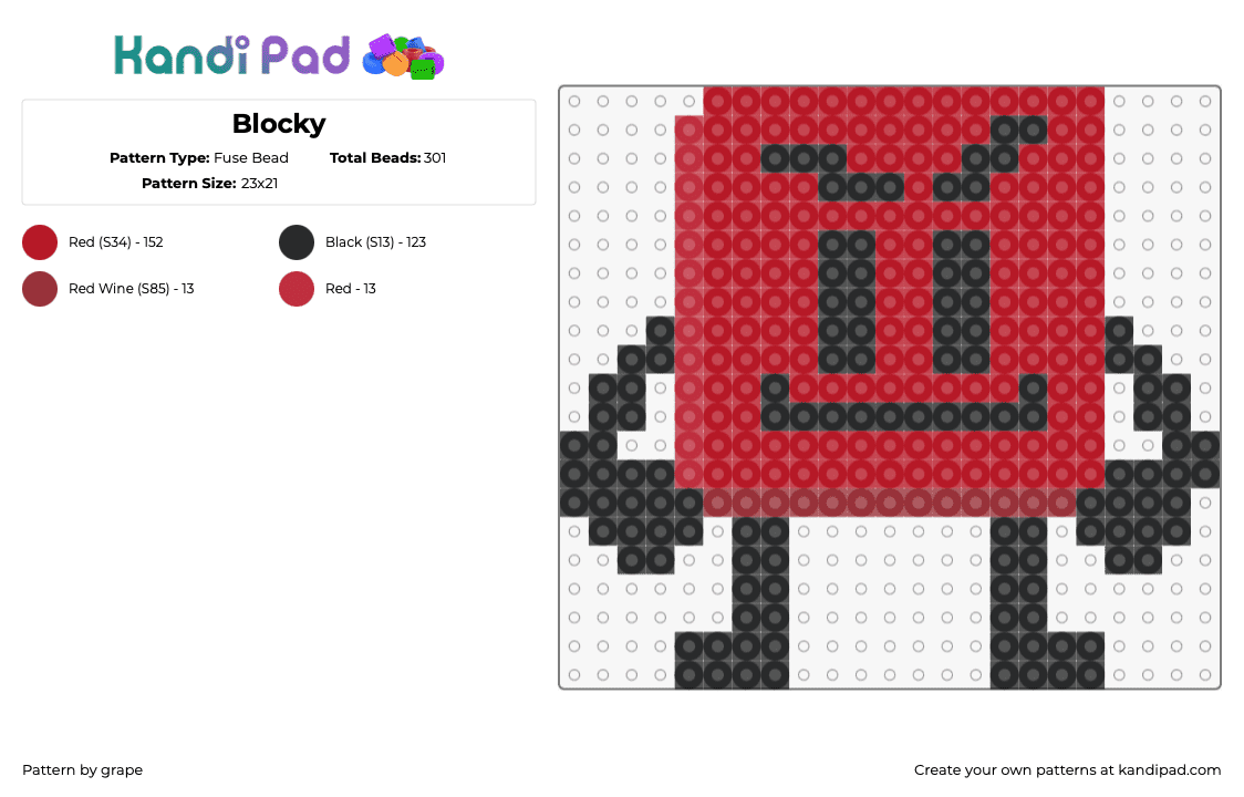 Blocky - Fuse Bead Pattern by grape on Kandi Pad - blocky,bfdi,battle for dream island,character,animation,tv show,red,black