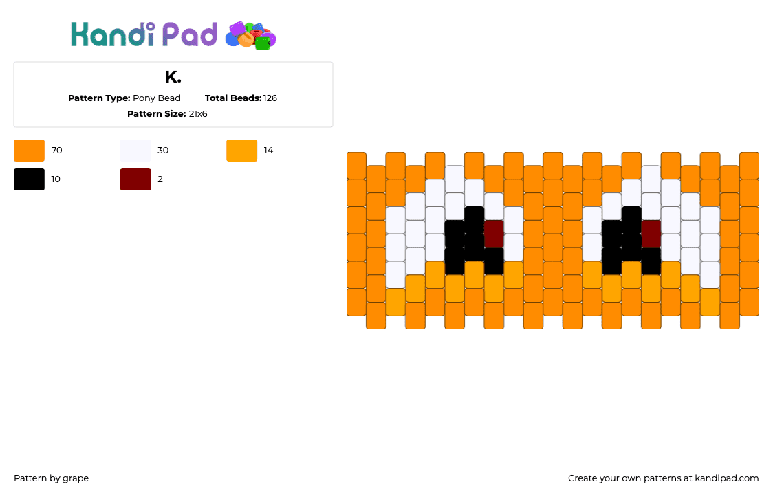 K. - Pony Bead Pattern by grape on Kandi Pad - eyes,face,cuff,orange,white