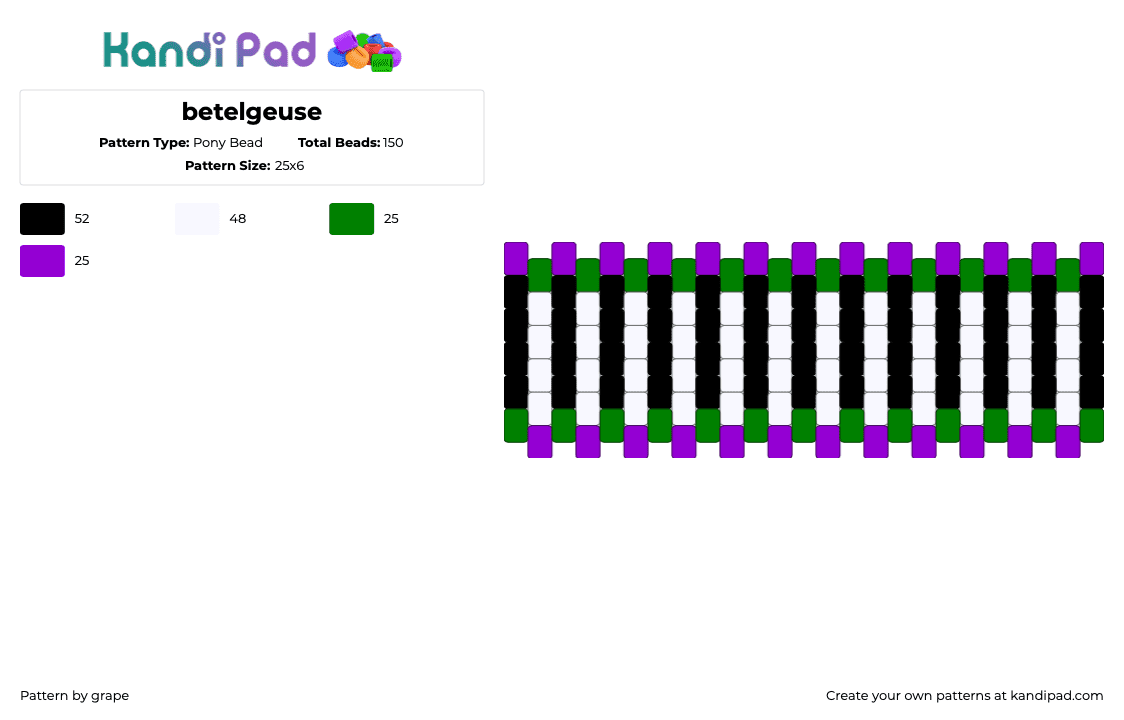 betelgeuse - Pony Bead Pattern by grape on Kandi Pad - beetlejuice,stripes,trippy,cuff,movie,white,black,purple,green