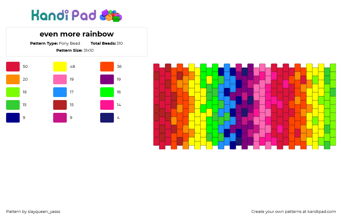 even more rainbow - Pony Bead Pattern by slayqueen_yasss on Kandi Pad - random,colorful,glitchy,cuff,red,yellow