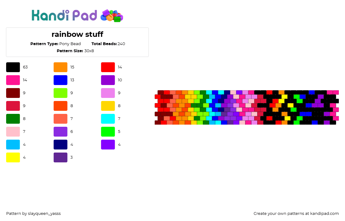 rainbow stuff - Pony Bead Pattern by slayqueen_yasss on Kandi Pad - random,colorful,rainbow,cuff