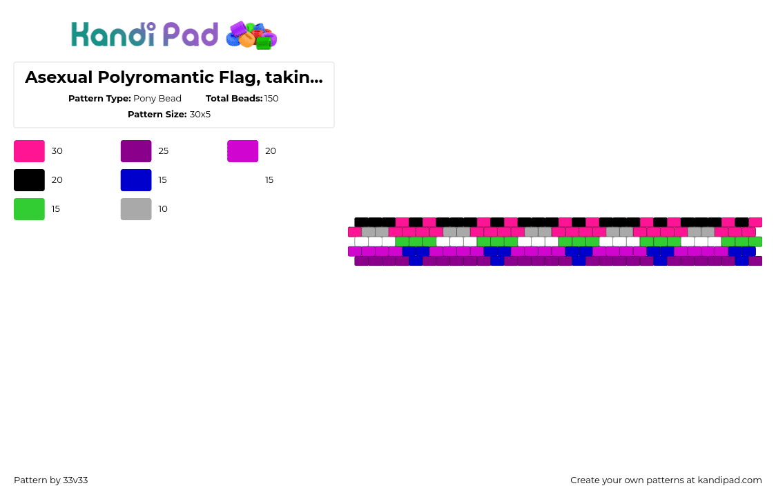 Asexual Polyromantic Flag, taking requests for more! - Pony Bead Pattern by 33v33 on Kandi Pad - asexual,polyromantic,pride,bracelet,cuff,hearts,colorful