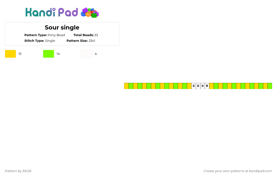 Sour single - Pony Bead Pattern by 33v33 on Kandi Pad - yellow,green