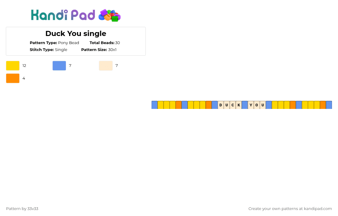 Duck You single - Pony Bead Pattern by 33v33 on Kandi Pad - yellow