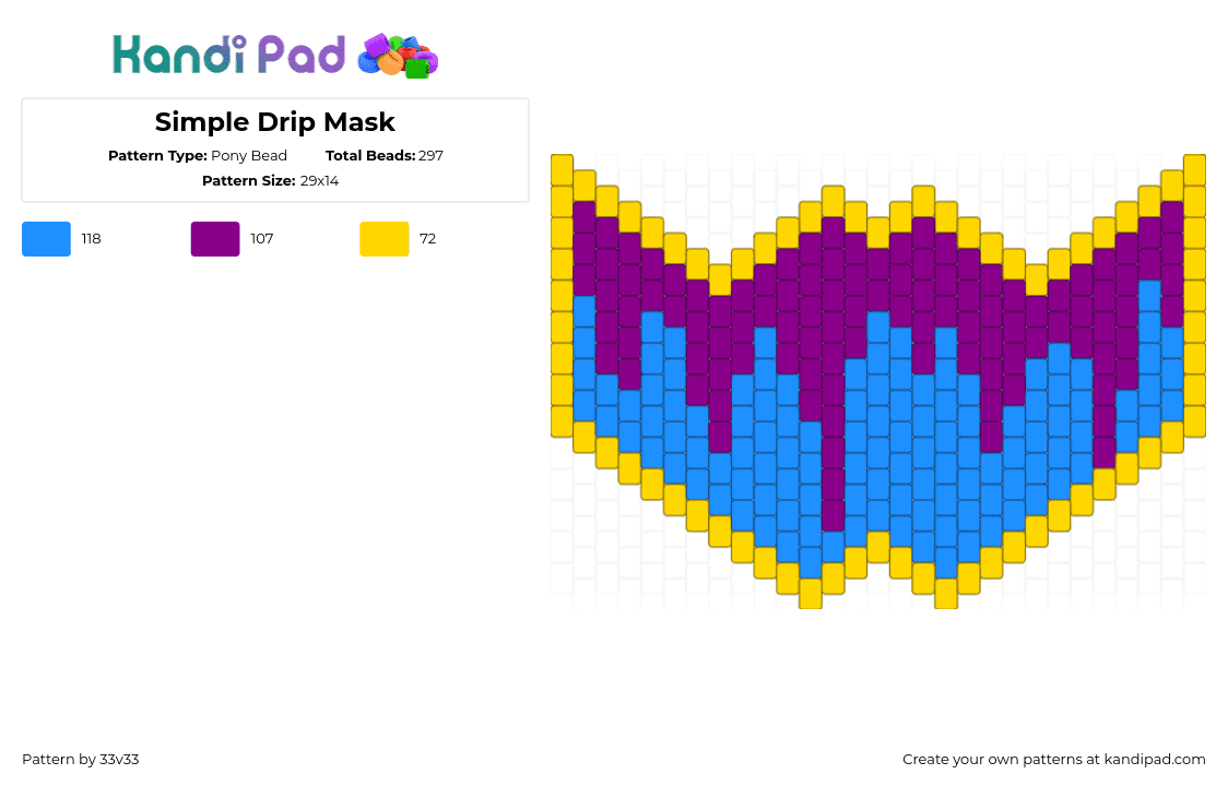 Simple Drip Mask - Pony Bead Pattern by 33v33 on Kandi Pad - drippy,melting,mask,purple,blue,yellow