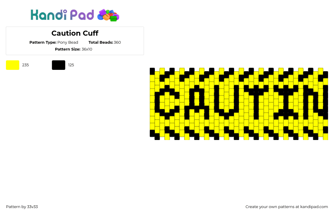 Caution Cuff - Pony Bead Pattern by 33v33 on Kandi Pad - 