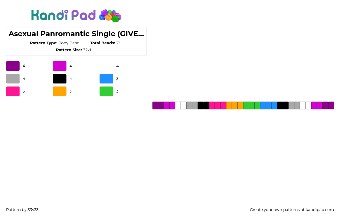 Asexual Panromantic Single (GIVE ME REQUESTS!!) - Pony Bead Pattern by 33v33 on Kandi Pad - asexual,panromantic,pride,single,bracelet,colorful