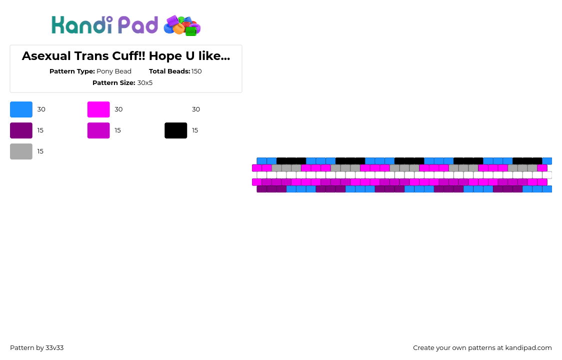 Asexual Trans Cuff!! Hope U like it! (requested) - Pony Bead Pattern by 33v33 on Kandi Pad - asexual,trans,pride,cuff,blue,pink