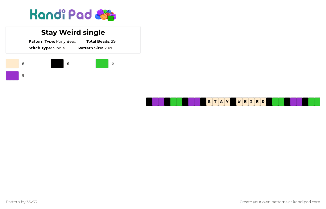 Stay Weird single - Pony Bead Pattern by 33v33 on Kandi Pad - stay weird,text,bracelet,single,beige,book,reading,quote