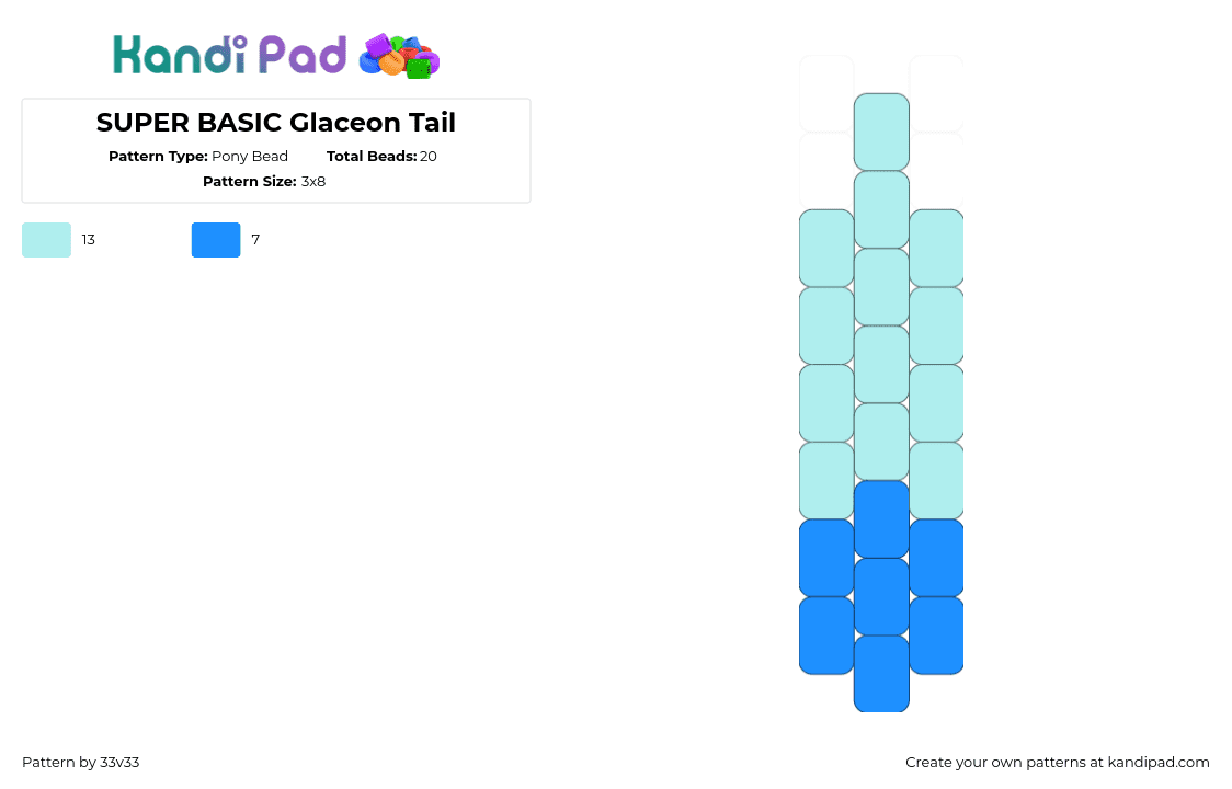 SUPER BASIC Glaceon Tail - Pony Bead Pattern by 33v33 on Kandi Pad - tail,glaceon,pokemon,gaming,light blue