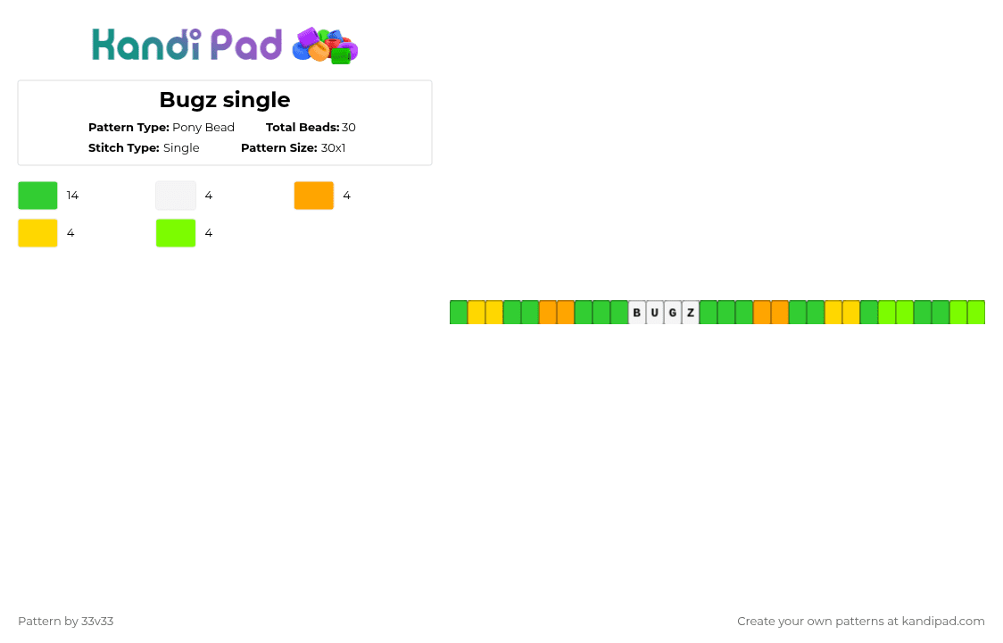 Bugz single - Pony Bead Pattern by 33v33 on Kandi Pad - green