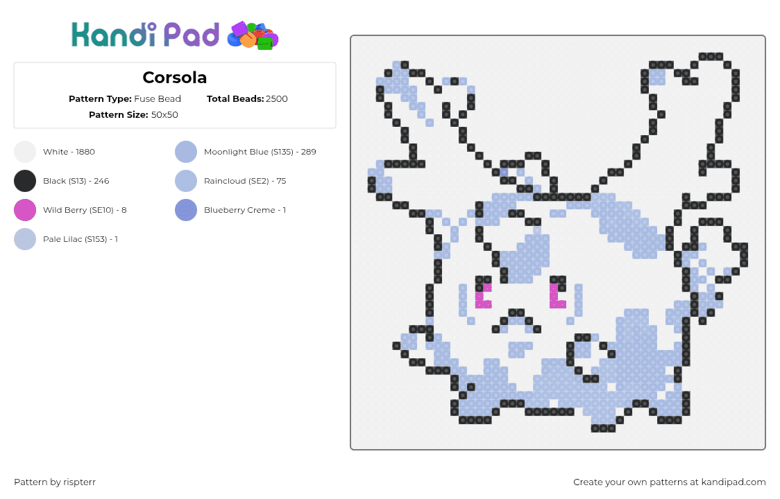 Corsola - Fuse Bead Pattern by rispterr on Kandi Pad - corsola,pokemon,character,gaming,white
