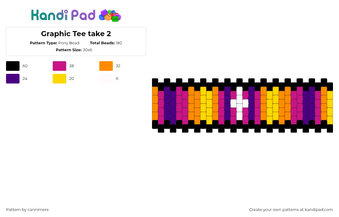 Graphic Tee take 2 - Pony Bead Pattern by cannimere on Kandi Pad - cross,fiery,cuff,orange,purple,black