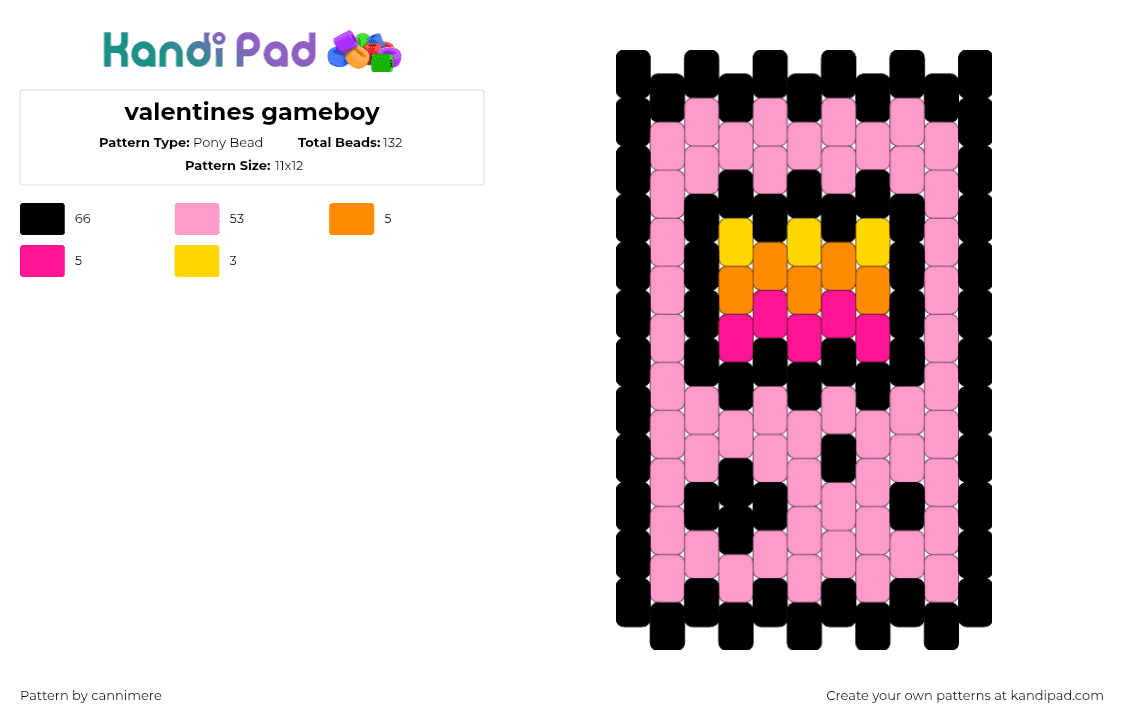 valentines gameboy - Pony Bead Pattern by cannimere on Kandi Pad - gameboy,console,nintendo,valentines,video games,retro,pink