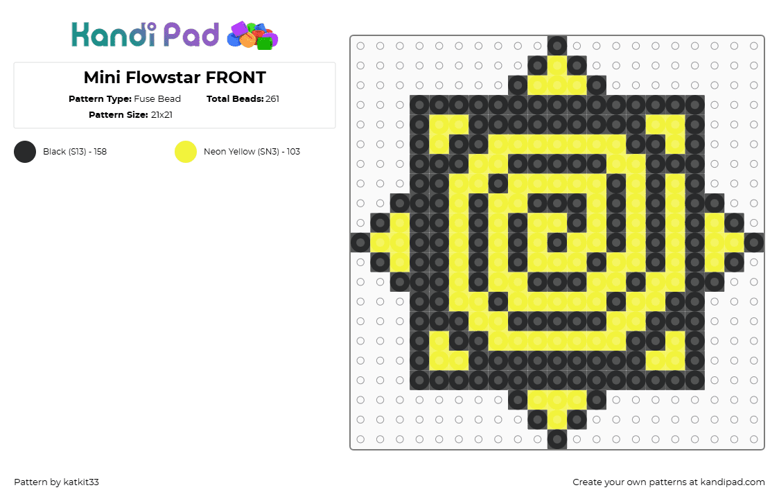 Mini Flowstar FRONT - Fuse Bead Pattern by katkit33 on Kandi Pad - black,yellow