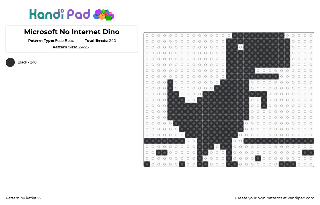 Microsoft No Internet Dino - Fuse Bead Pattern by katkit33 on Kandi Pad - black