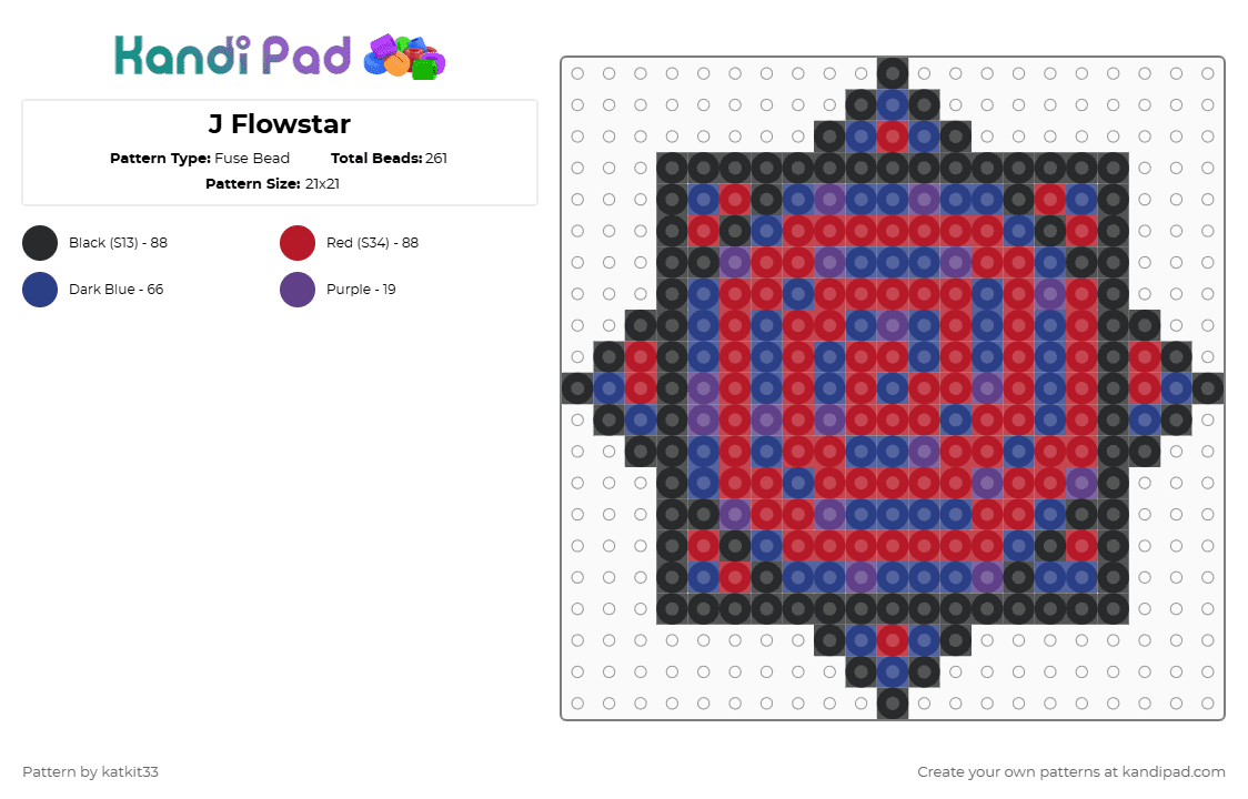 J Flowstar - Fuse Bead Pattern by katkit33 on Kandi Pad - blue, red