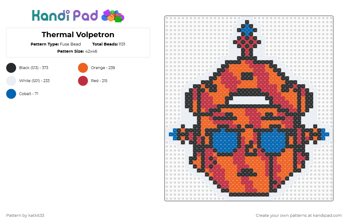 Thermal Volpetron - Fuse Bead Pattern by katkit33 on Kandi Pad - ray volpe,volpetron,dj,music,edm,red,orange