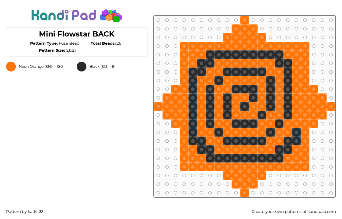 Mini Flowstar BACK - Fuse Bead Pattern by katkit33 on Kandi Pad - orange,black
