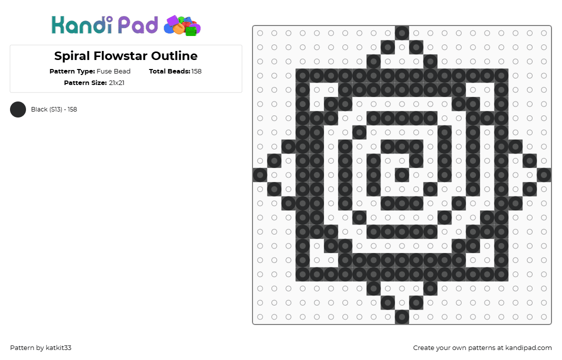 Spiral Flowstar Outline - Fuse Bead Pattern by katkit33 on Kandi Pad - black