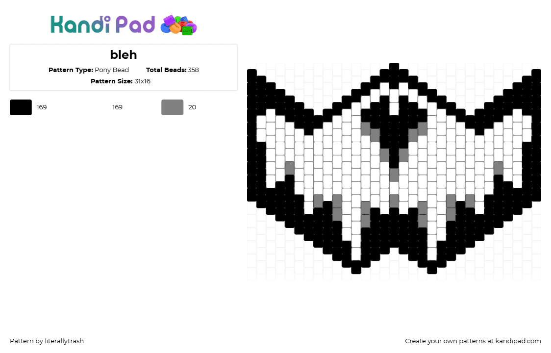 bleh - Pony Bead Pattern by literallytrash on Kandi Pad - drippy,melting,mask,ghost,black,white