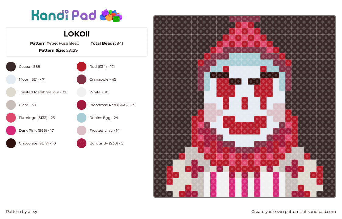 LOKO!! - Fuse Bead Pattern by ditsy on Kandi Pad - loko,clown,portrait,circus,panel,character,black,red,white