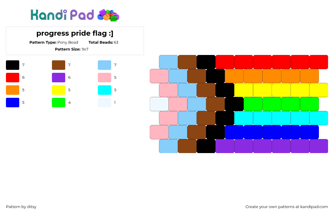 PRIDE FLAG :D - Pony Bead Pattern by ditsy on Kandi Pad - progree,pride,flag,charm,colorful