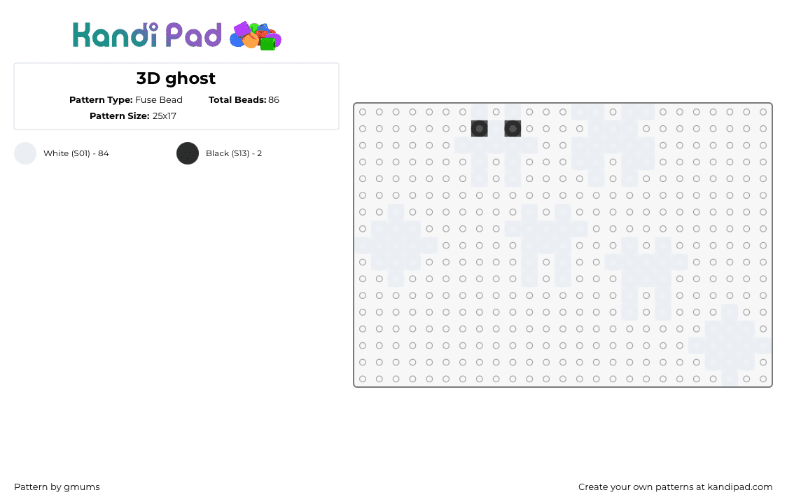 3D ghost - Fuse Bead Pattern by gmums on Kandi Pad - ghost,3d,spooky,halloween,white