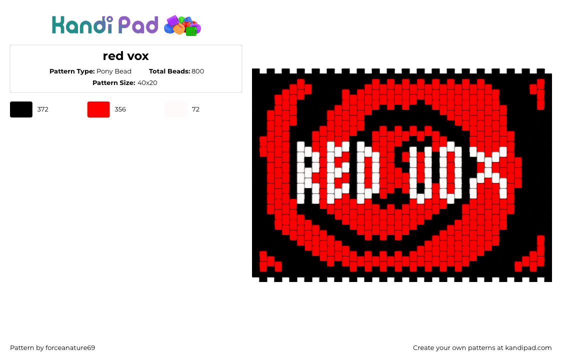 red vox - Pony Bead Pattern by forceanature69 on Kandi Pad - red vox,swirl,hypnotic,spiral,band,music,dark,panel,psychedelic,rezz,panel,black,red