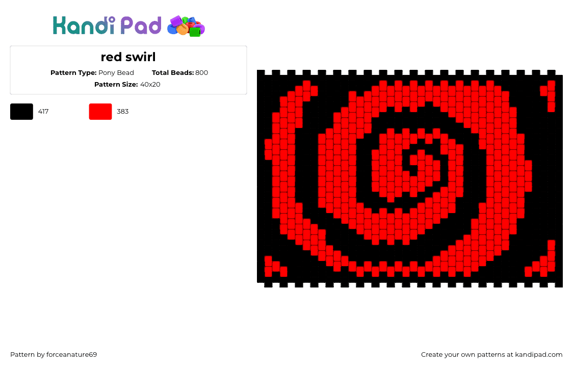 red swirl - Pony Bead Pattern by forceanature69 on Kandi Pad - red vox,swirl,hypnotic,spiral,band,music,dark,panel,psychedelic,rezz,panel,black,red