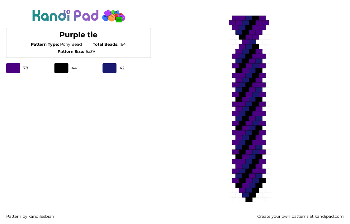 Purple tie - Pony Bead Pattern by kandilesbian on Kandi Pad - scene,necktie,tie,clothing,emo,diagonal,stripes,dark,purple