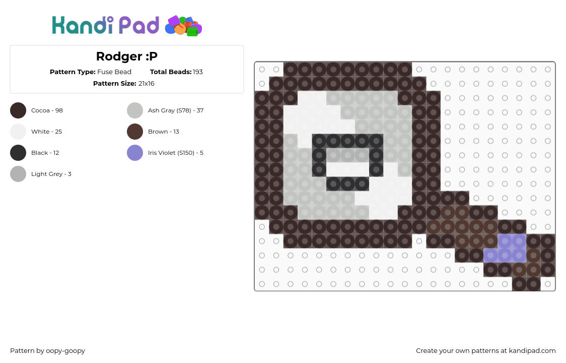Rodger :P - Fuse Bead Pattern by oopy-goopy on Kandi Pad - brown,dandys world,rodger